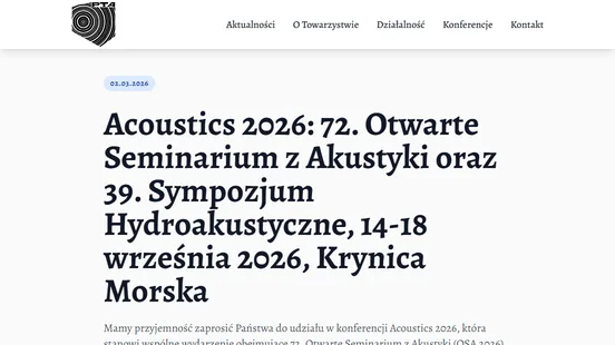 Strona Polskiego Towarzystwa Akustycznego